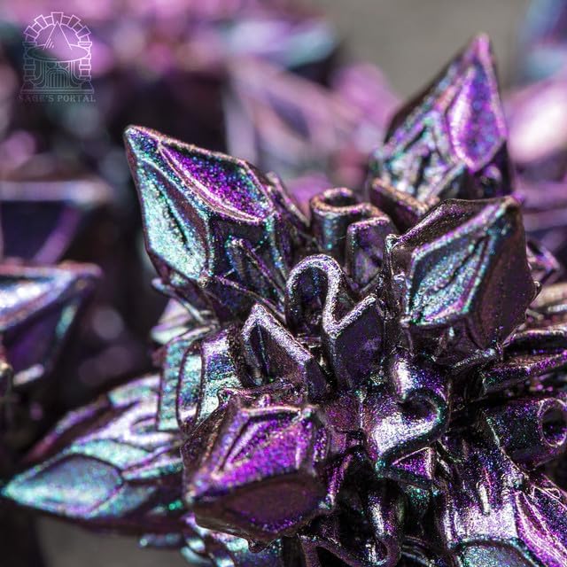 Sage's Portal Deadly Blossoms Metal DND Dice 7 Piece Polyhedral Dice Set for DND TTRPG Dungeons and Dragons Pathfinder Oversized Designer Ornamental Dice (Blue/Pink)
