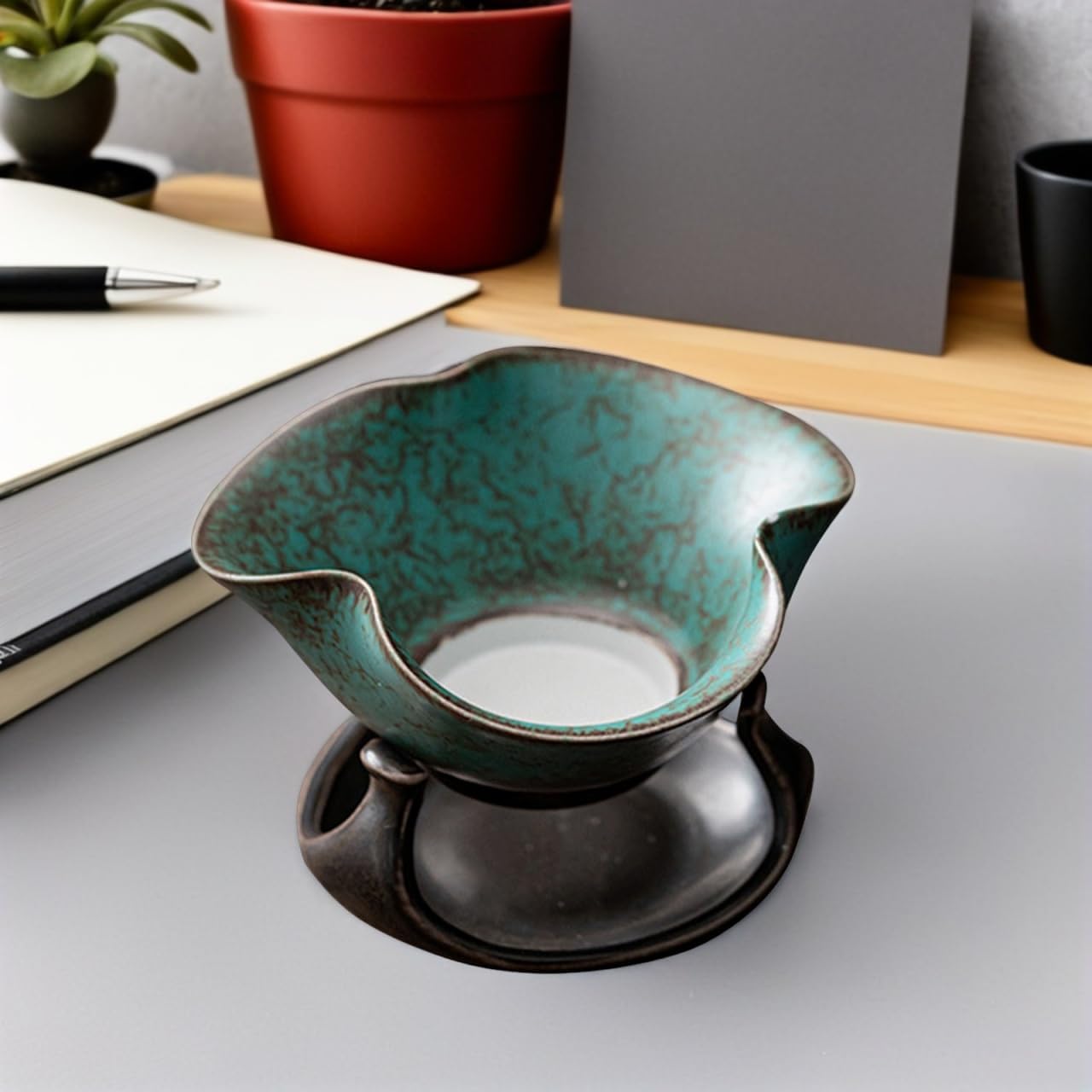 CALLARON Ceramic Tea Infuser Porcelain Tea Filter Loose Leaf Tea Strainer Kungfu Tea Filter with Stand Coffee Filter Vintage Tea Infuser for Home Office