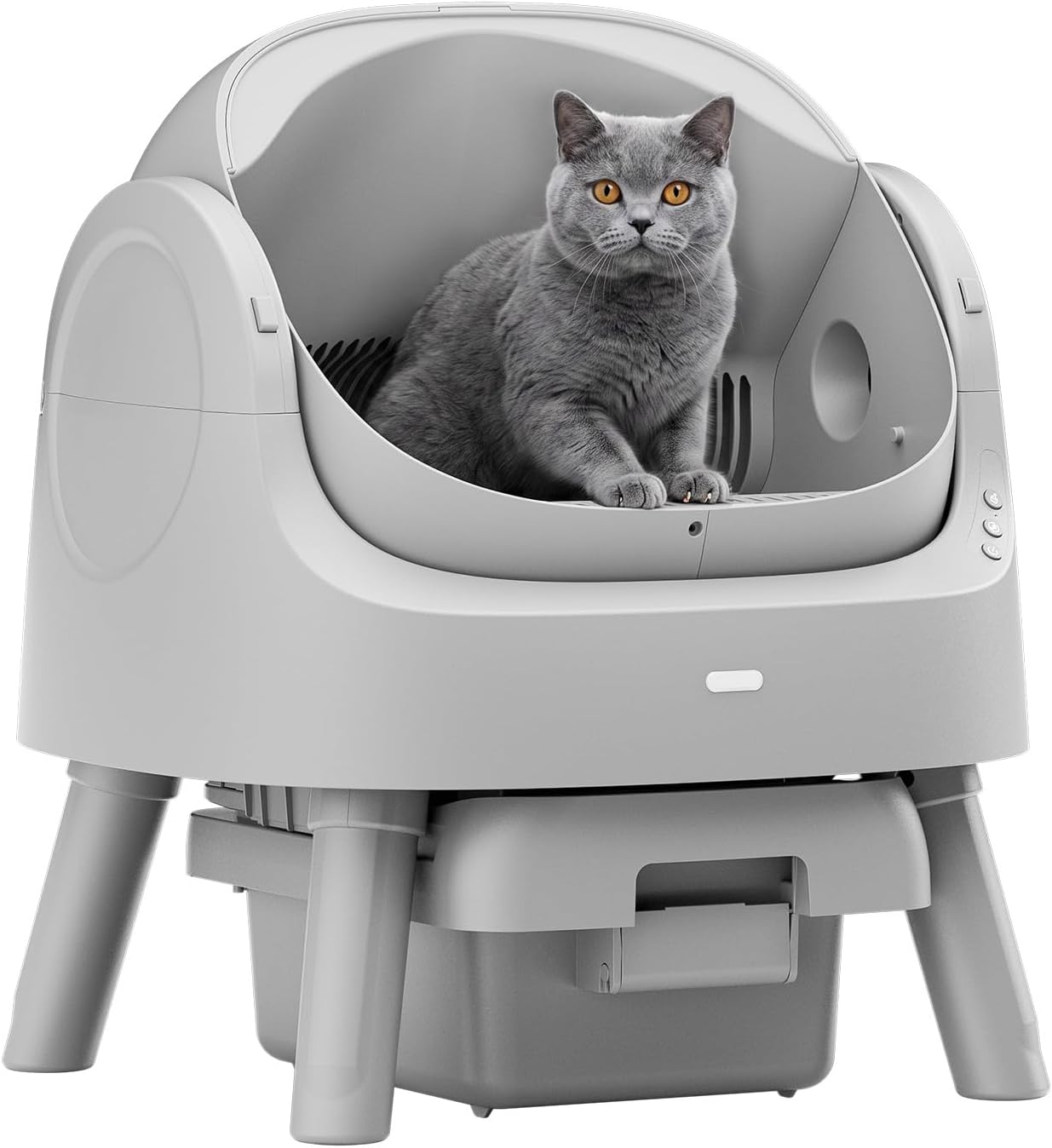 Mimfam Automatic Self Cleaning Litter Box, with 4 Pairs Infrared Senor, Open-Top Design for Multi-Cat Homes, Comes with Liner Bags and Cat Litter Mat, Grey
