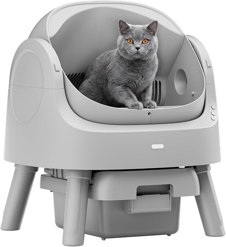 Mimfam Automatic Self Cleaning Litter Box, with 4 Pairs Infrared Senor, Open-Top Design for Multi-Cat Homes, Comes with Liner Bags and Cat Litter Mat, Grey