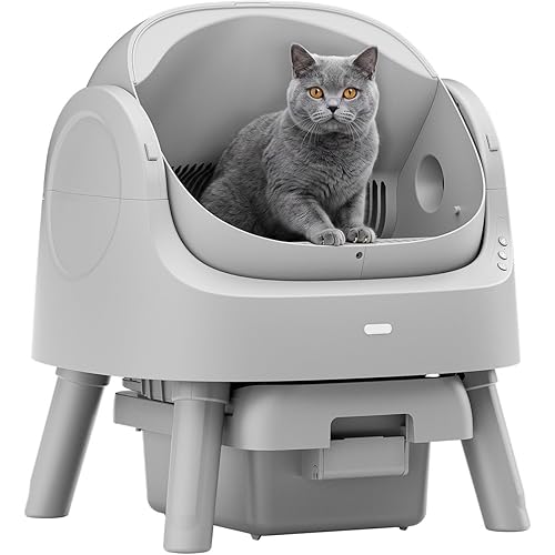 Mimfam Automatic Self Cleaning Litter Box, with 4 Pairs Infrared Senor, Open-Top Design for Multi-Cat Homes, Comes with Liner Bags and Cat Litter Mat, Grey