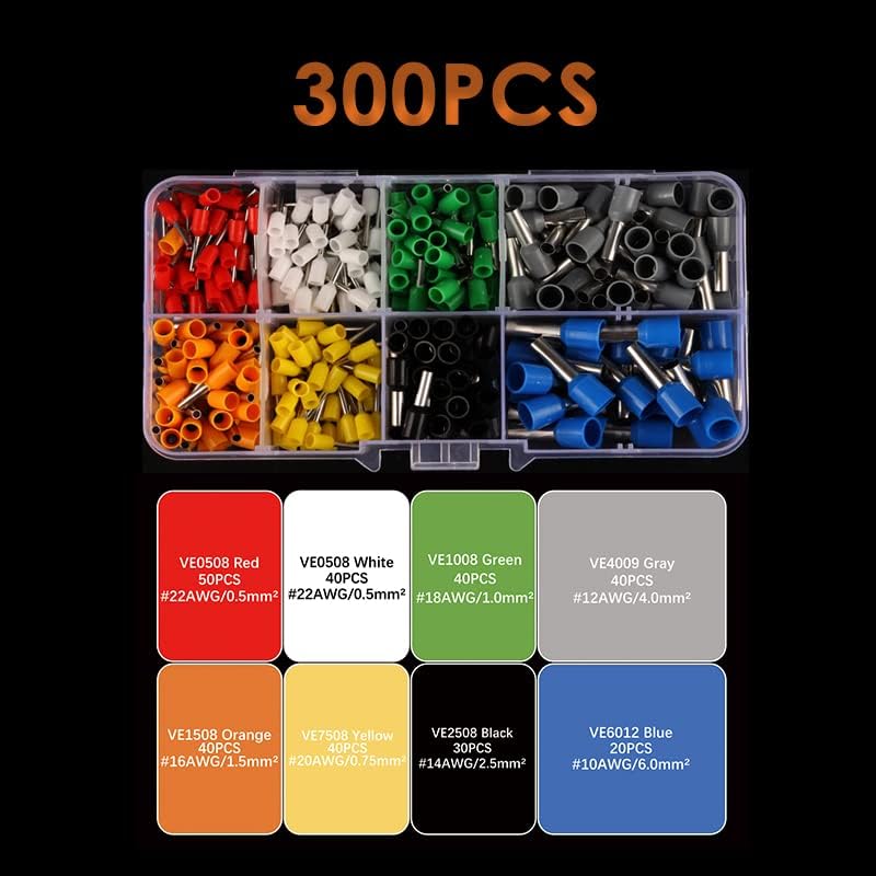 300/800PCS/Boxed VE Crimp Terminal Electrical Wire Insulated Terminator Block Cord End Connector Crimping Terminals Kit(300PCS with Box)