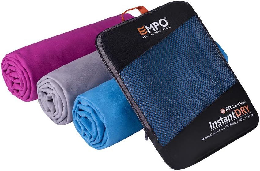 EMPOMicrofibre Travel Towel with zip carry bag Large, 140cm x 80cm-Super Absorbent Quick Dry, Compact & Lightweight, Comfort-Perfect for swimming, yoga, gym, camping