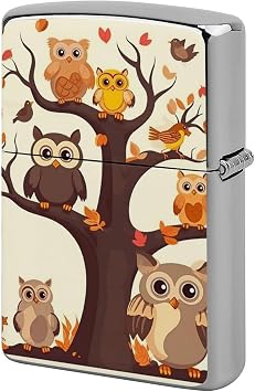 Cartoon Family Owls On The Brown Tree Lighter Case, Personalized Metal Lighter Sleeve, Double-Sided Lighters Cover for Standard Lighters, Stylish & Unique Idea