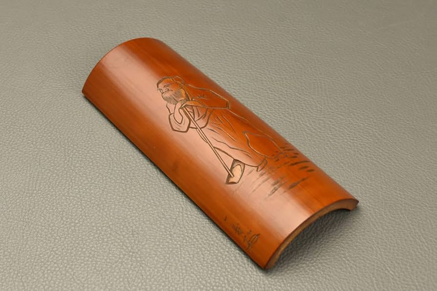 茶合　山水　彫刻　煎茶道具　竹製 藤哲斎 茶量 帝釈天 漢詩入 細密彫刻竹浮かし彫 陽刻 茶合 美品