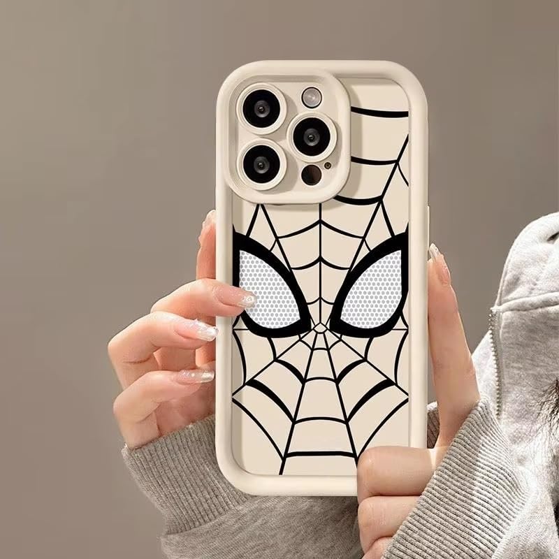 Image of COVERLY Cartoon Back Case Cover Compatible for iPhone 12 Pro | Hot 3D Spidey Face Mask Super Hero | 360 Camera Protection | Spider Cute Comic Movies Soft Liquid Silicone Phone Case (TPU | White)