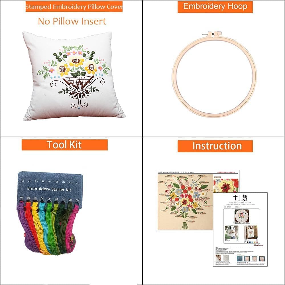 Leeadwaey Kit Fai Da Te Federa Cuscino Ricamo 45x45 Cm - Punto Croce Per Principianti Con Motivo Prestampato