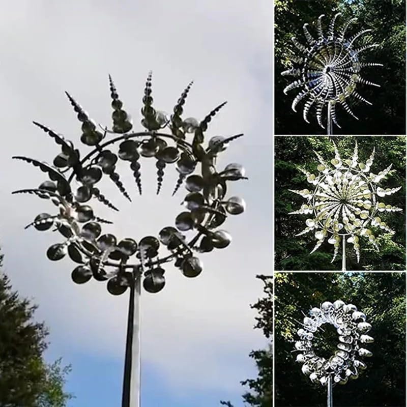 Unique and Magical Metal Windmill 3D Wind Powered Kinetic Sculpture Lawn Metal Wind Solar Spinners Garden Decor Fields (Color : Gold)