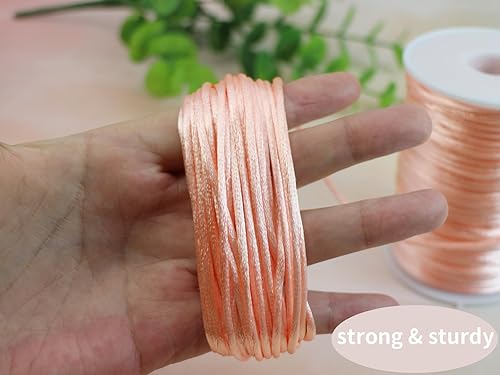 Miniatura 4 de Cordón de satén melocotón de 0.098 in, cuerda de nailon de 300 pies, cordón de seda de raso satinado para hacer joyas, pulseras trenzadas, collares,