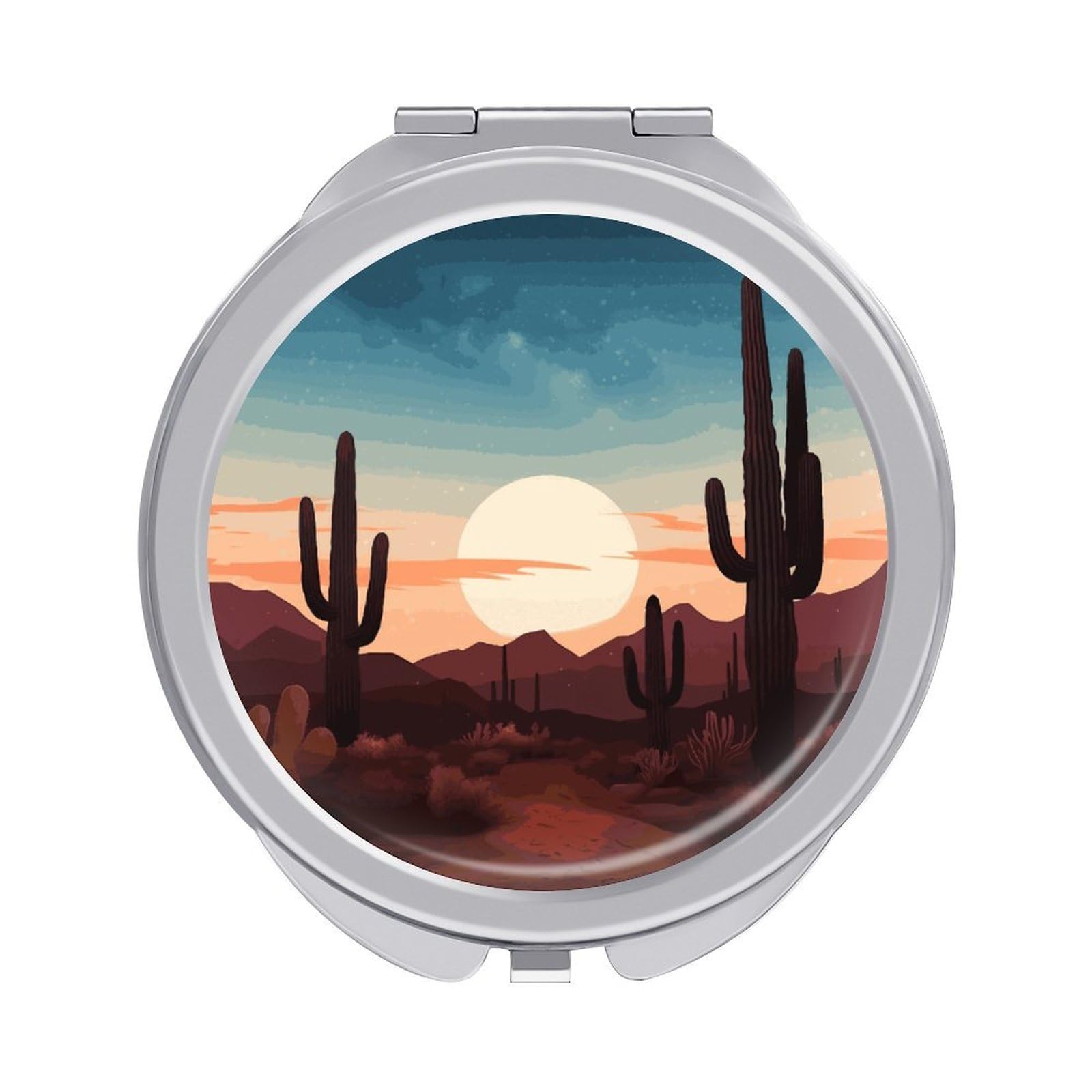 VstaDank Desert with Cactus Travel Makeup Mirrors Exquisite Double-Sided 2X/1X Magnifying Folding Pocket Mirror Portable Round Handheld Mirror Mini Compact Mirrors for Outdoor Home