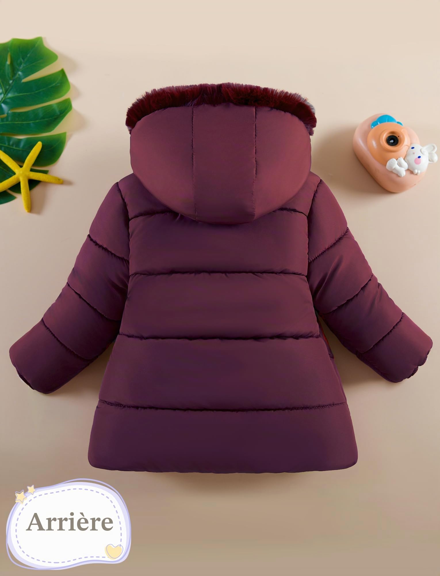 Maeau - Doudoune à Capuche Enfant Fille Parka Manteau Chaud Hiver Veste en Coton Matelassée Fermeture Éclair Manteau Duvet avec Poches Nœud Papillon 1-5 Ans
