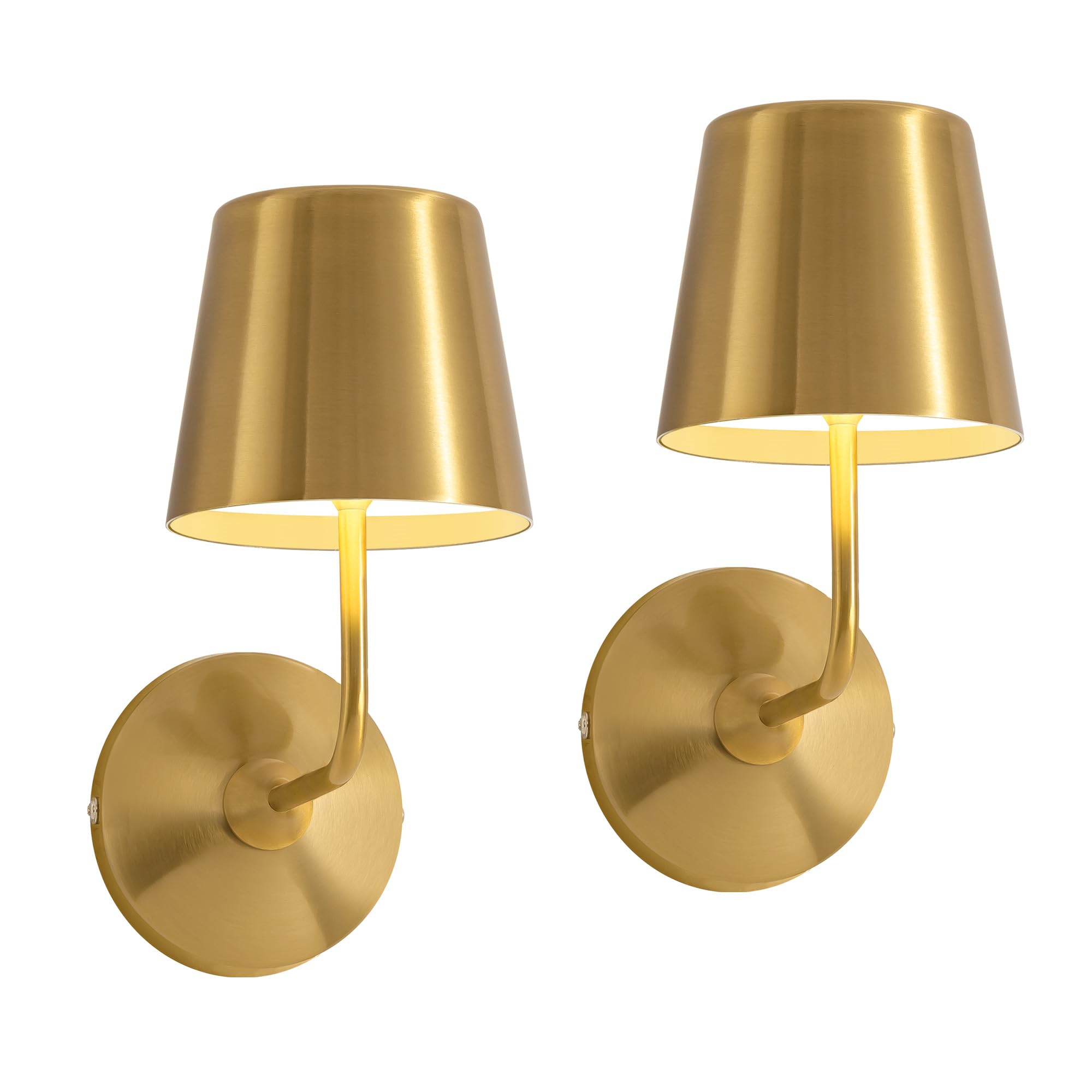 VISDANFO Kabellose Wandlampe 2 Stück, Kleine LED-Wandleuchte, Wiederaufladbar mit Touch-Bedienung, Dimmbar, Wasserdicht – Metallschirm, Geeignet für Kinderzimmer, Schlafzimmer, Badezimmer (Gold)