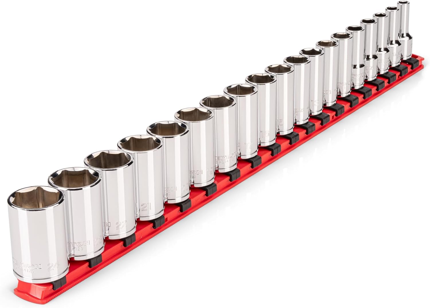 TEKTON 3/8 Inch Drive Semi-Deep 6-Point Socket Set with Rail, 19-Piece (6-24 mm) | SHD91120