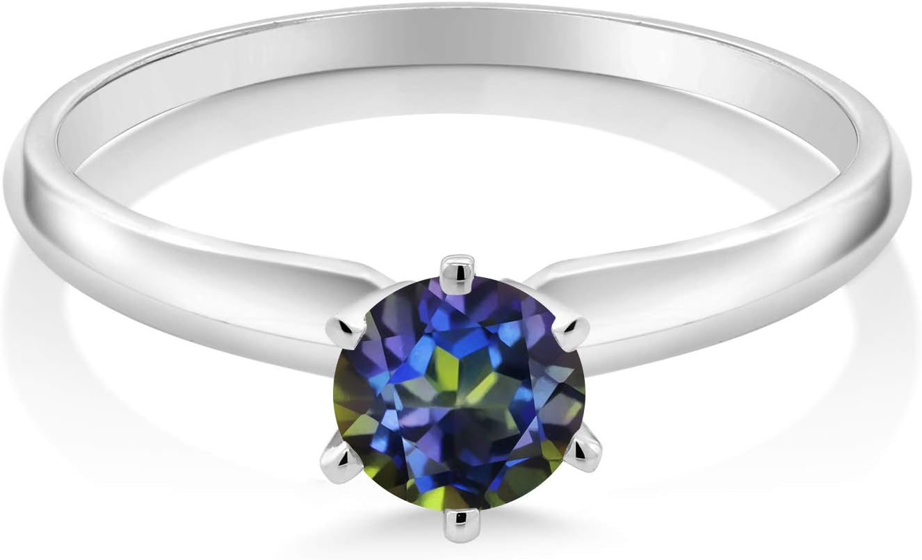 Gem Stone King 18K White Gold Blue Mystic Topaz Engagement Solitaire Ring For Women (0.50 Cttw, Round 5MM, Gemstone November Birthstone) - Image 2
