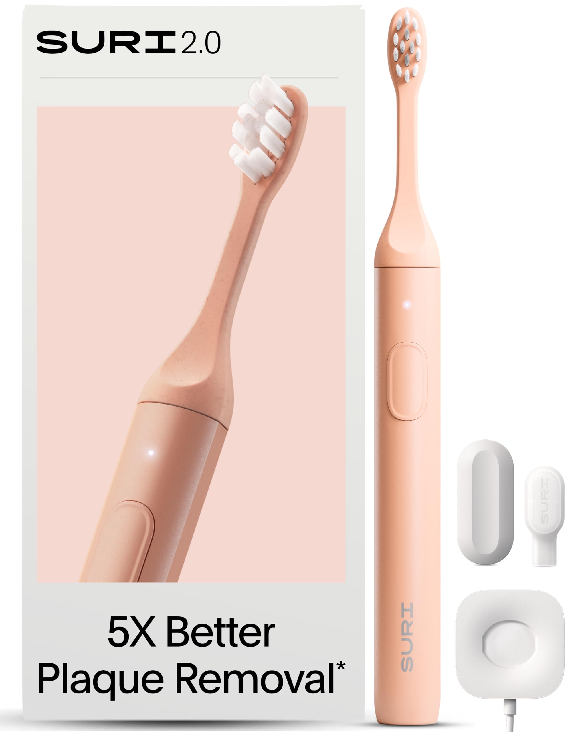 SURI Brosse à dents électrique Sonic 2.0 avec capteur de pression | 1 mois + batterie | Brosse à dents électrique adultes | Brosses à dents soniques | Rose