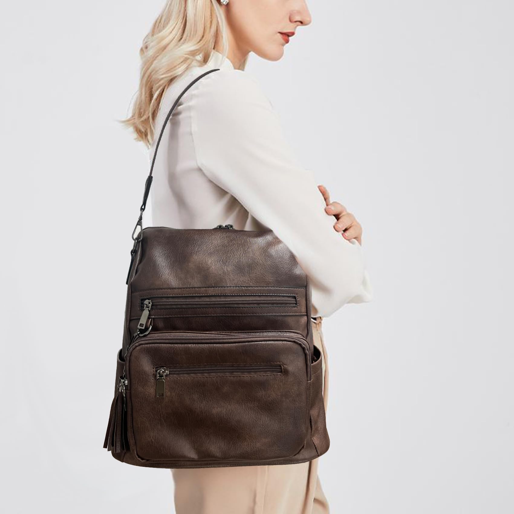 Zaino Donna in Cuoio Morbido Daypack Scuola Casual 2 in 1 come Zaino e Tracolla,Borsa e Zaino a Spalla in Moda da Donna per Scuola, Shopping, Universita, Liceo e Viaggio