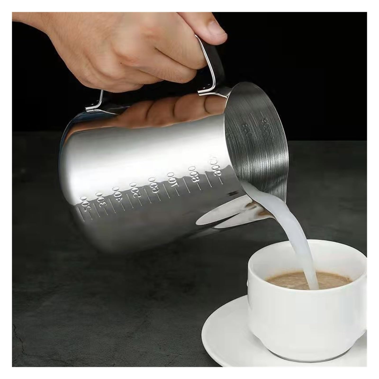 Taza De Latte Art Espesada De Acero Inoxidable Con Pico Puntiagudo Y Escala, Jarra For Espumar Latte, Taza De Leche Elegante, Utensilio For Café(1500ml without scale)