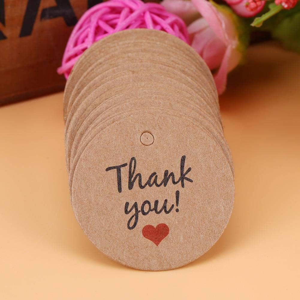 100PCS Handmade Kraft Paper Gift Tags Round Brown Thank You Tags for Wedding Party Favors Dessert Clothing Jewelry Price Hang Labels