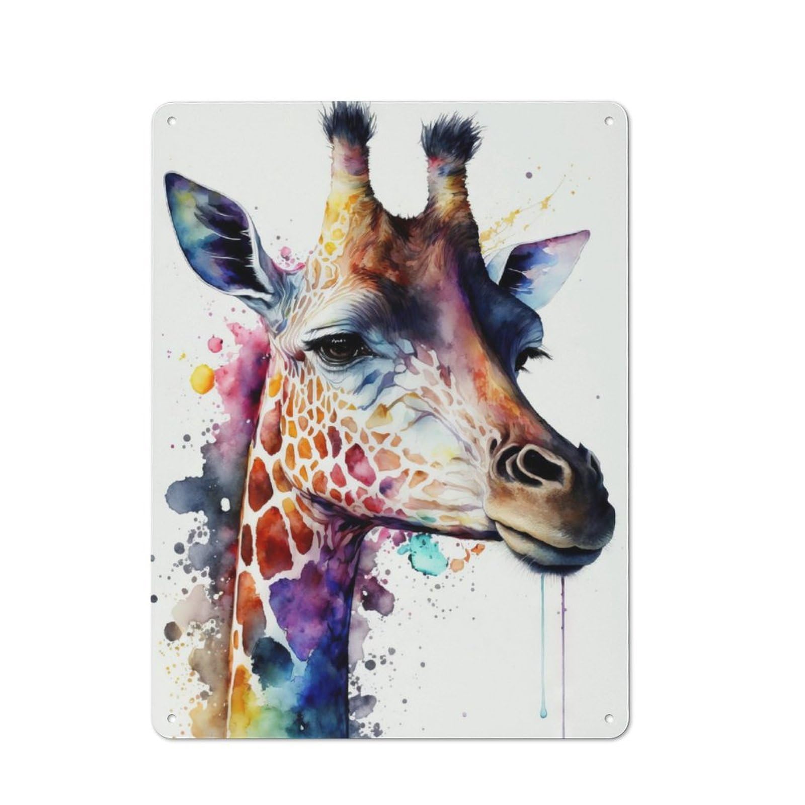 Junmoney Giraffe Watercolor Metal Wall Sign 40X30cm Featuring For Hallway Wall, Suited To Wall Display Collectors