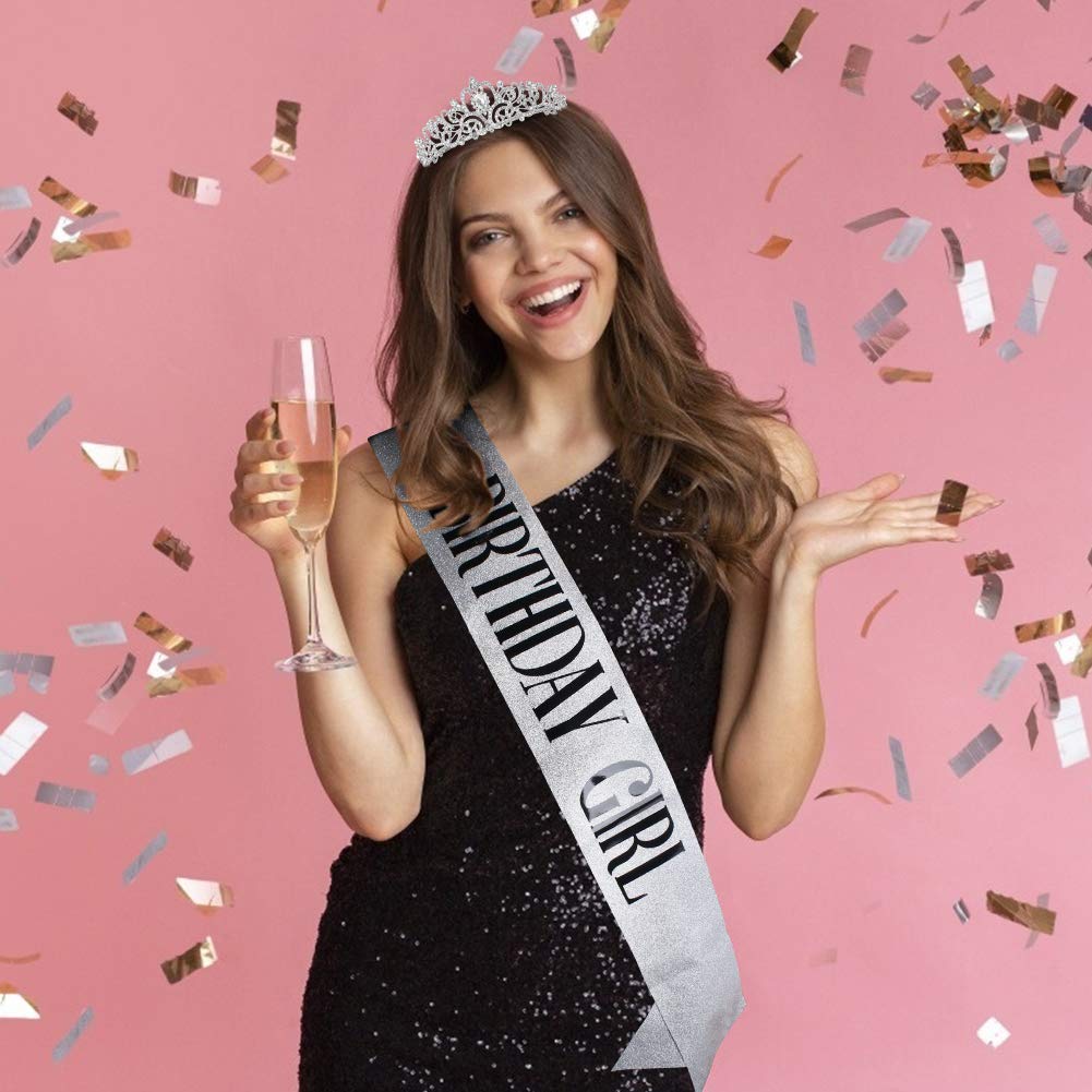 Couronne & Diadème "Birthday Girl" - Ensemble Anniversaire Fille - Strass & Paillettes - Cadeau Fête