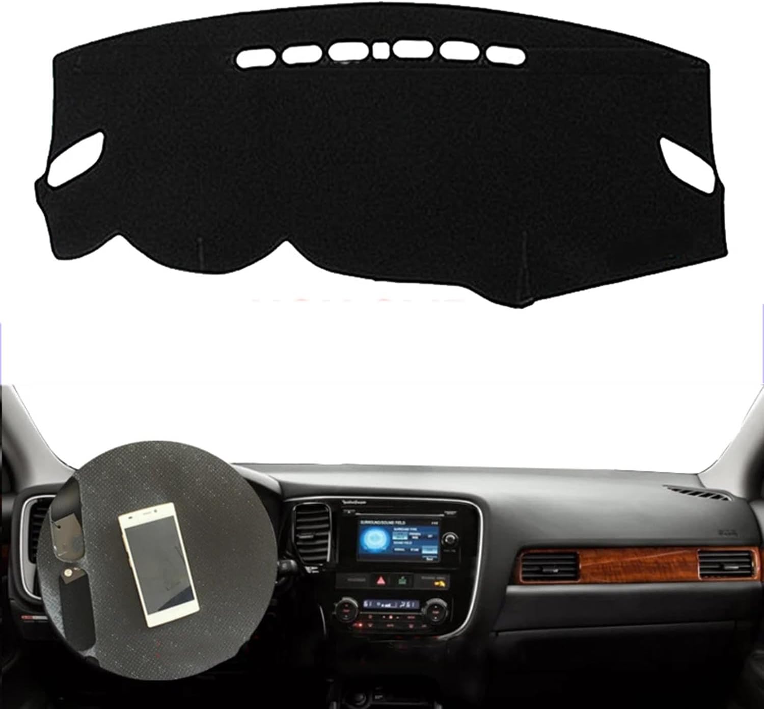 Fit for Mitsubishi Outlander 3rd 2014-2018,Car Dashboard Cover,Non-Slip Dash Mat Dashboard Cover,Black Dash Cover Mat, Lhd-red Edge