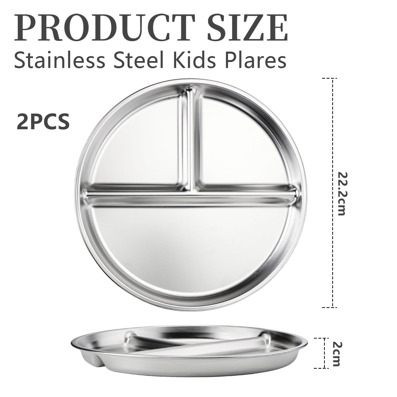 Bariatric Set di 2 piatti a scomparti per bambini, in acciaio inox, 23 cm, per pranzo e campeggio