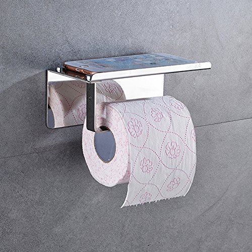 Portarrollo para Papel Higiénico, Soporte de Porta Papel Higiénico de Acero Inoxidable 304 con el Teléfono Móvil Estante de Almacenamiento, Autoadhesivo 3M, Fácil Instalación Sin Taladro