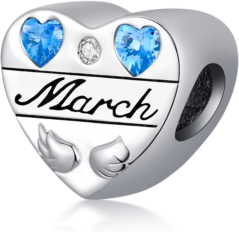 LONAGO Personalized Birthstone Heart Photo Charm 925 Sterling Silver Customized Image Picture Bead Simulated Gemstone Fit Bracelet Happy Birthday Gifts for Women