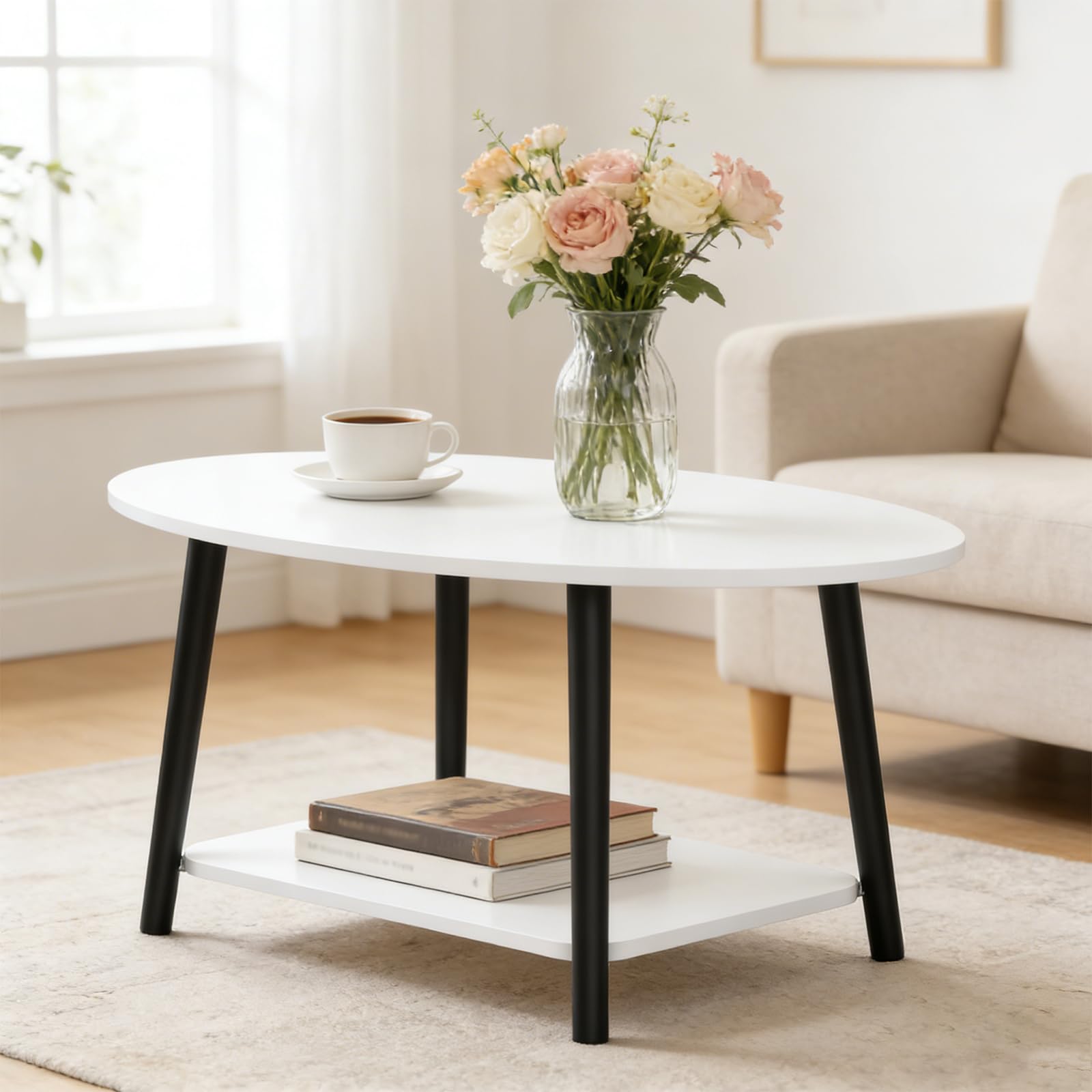 Table basse double plateau pour salon chaleureux et rangé