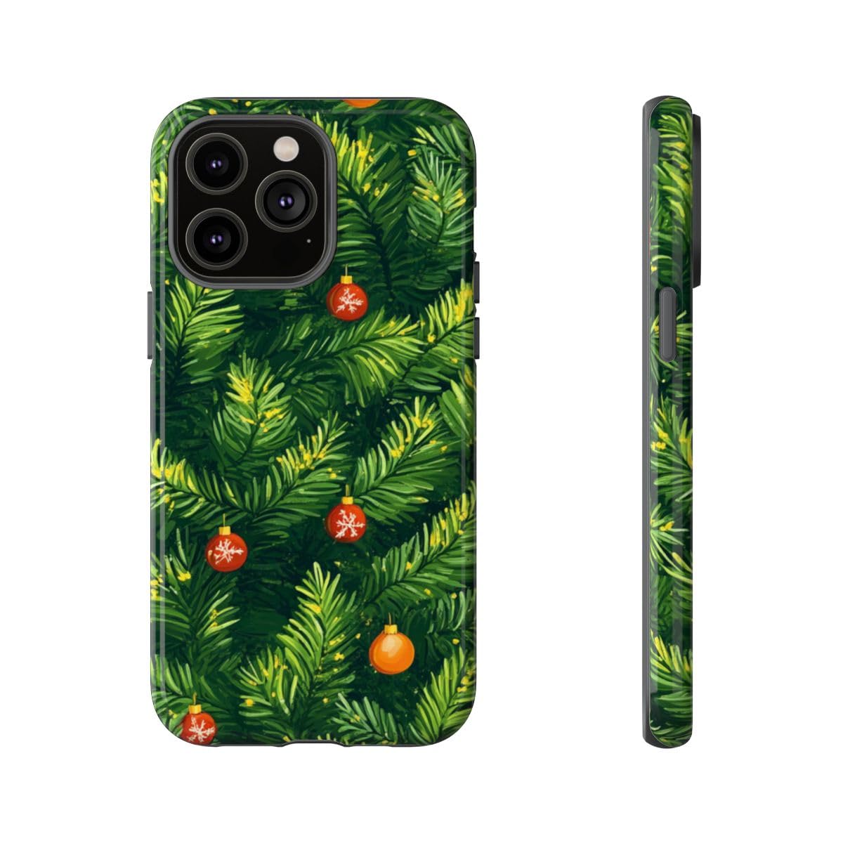 Coque iPhone 14 Pro Max vert sapin de Noël chic et rigide brillante - 5