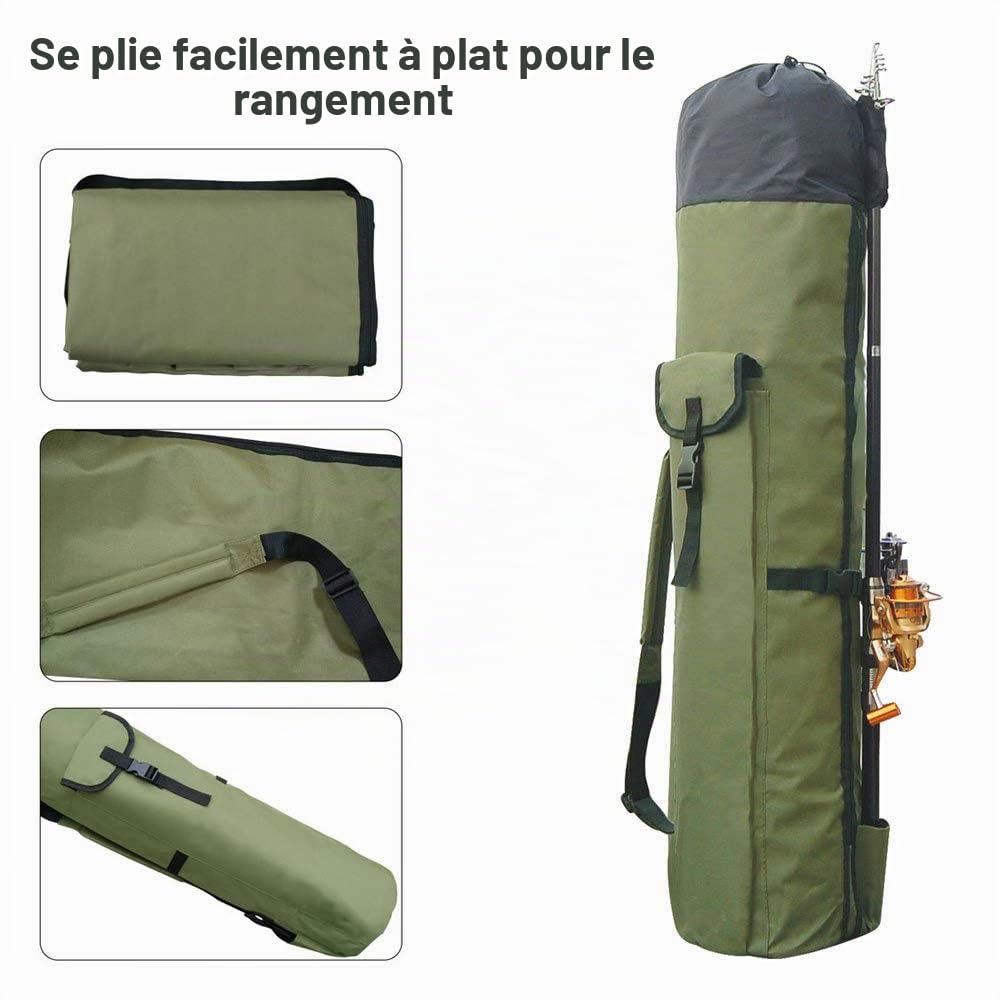 Powcan Sac de Canne à pêche imperméable Multifonctionnel de Grande capacité avec Sangle réglable pour Les Amateurs de pêche (Vert armée)