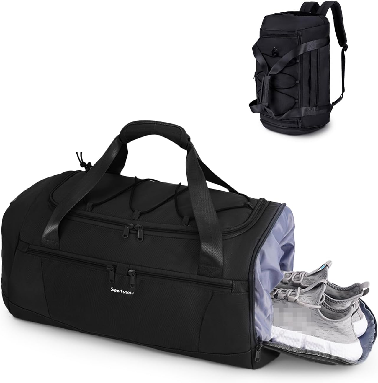 Sportsnew Gym Bag for Men Women with Shoe Compartment,Duffel Bag for Travel with Wet Pocket & Laptop Compartment,Mens Weekender Overnight Carry On Backpack Bag(Black Patent Pending)