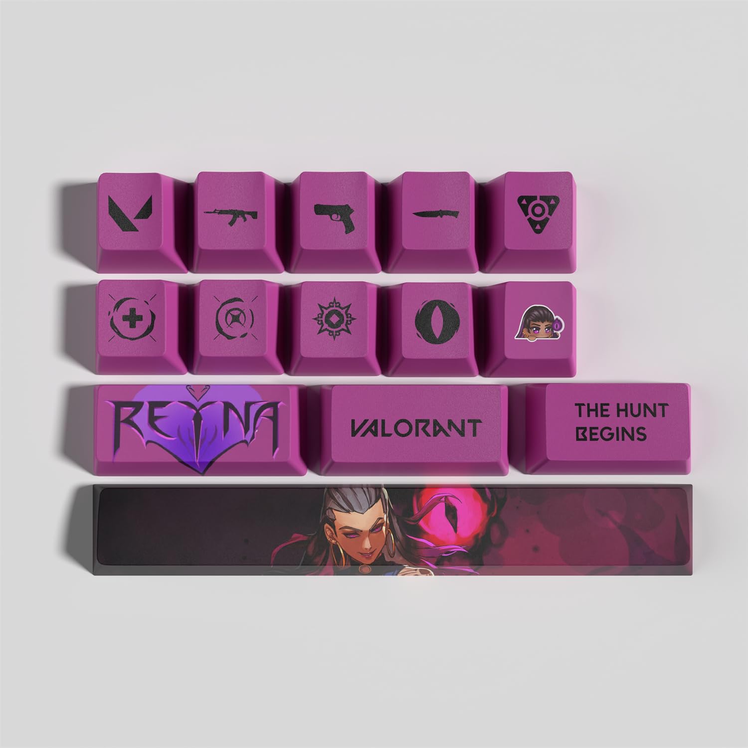 Valorant Reyna Kit de 14 Keycaps PBT Profil OEM en Dye-Sublimation, Accessoires pour Clavier Mécanique Gamer, Compatibles avec la Plupart des Dispositions Mécaniques