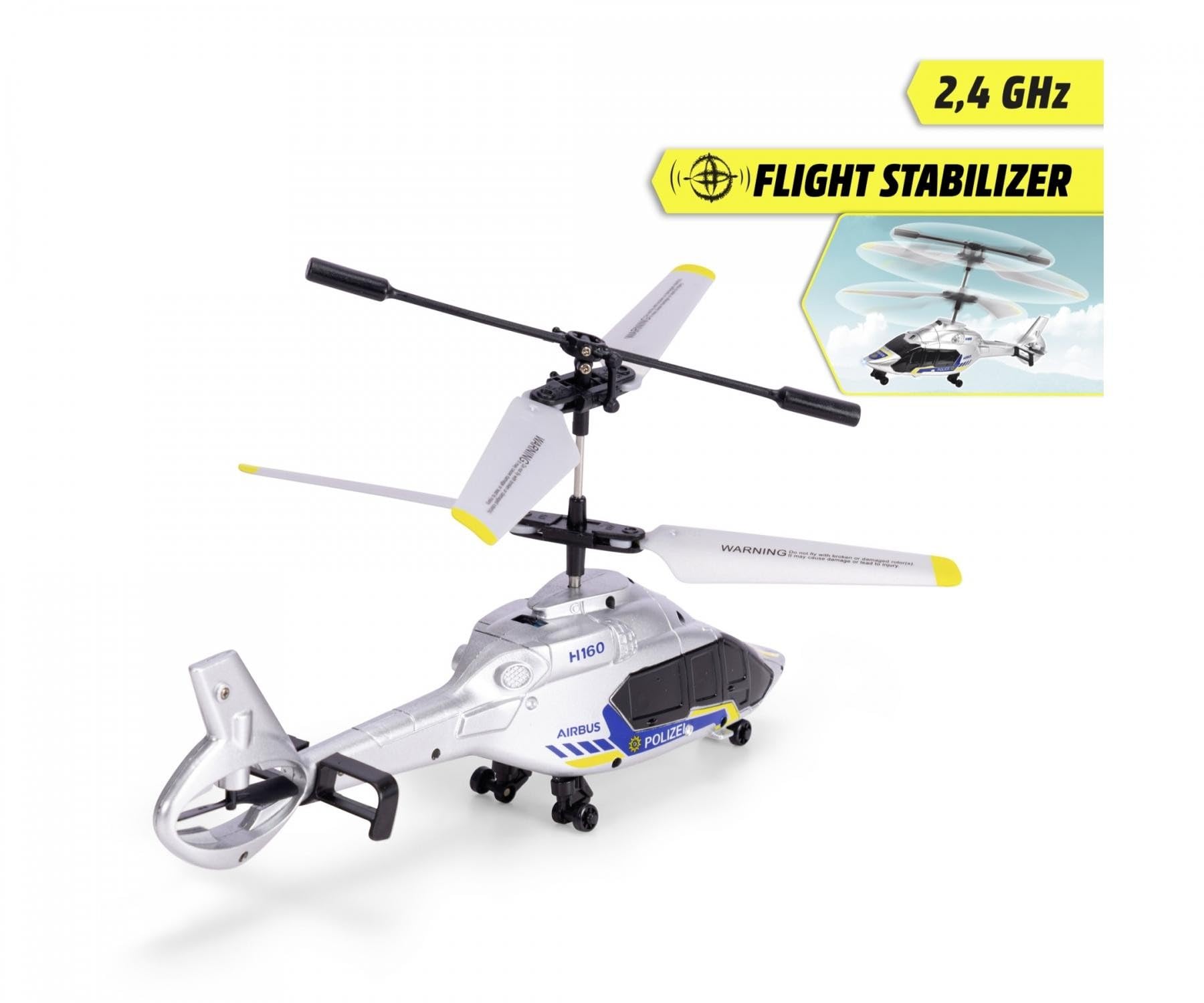 Dickie H160 - Elicottero da polizia RC 1:60 Airbus H160 2,4 GHz, ricarica USB 6 km/h con luce 21 cm, per bambini dai 6 anni in su