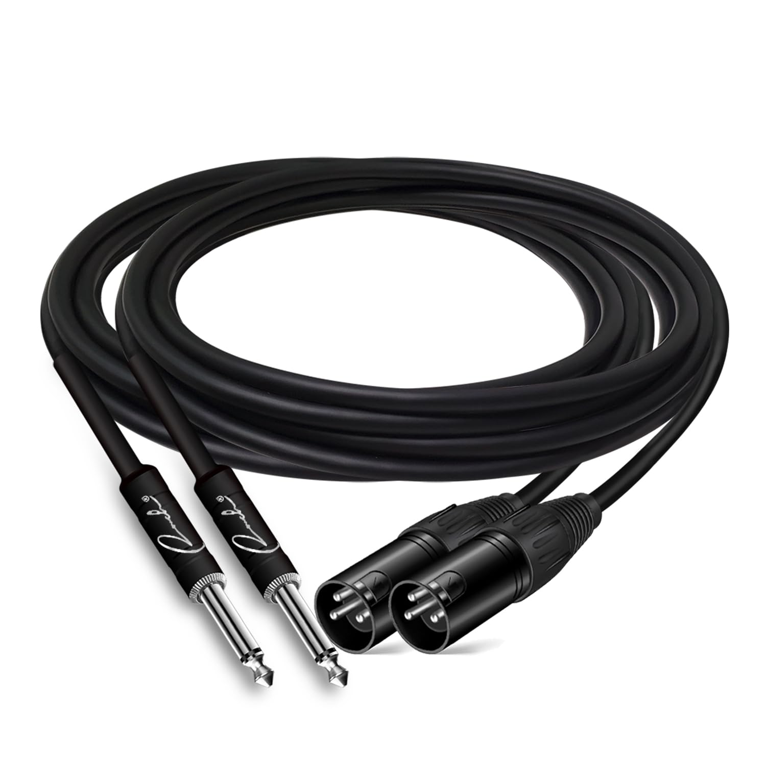 Ranch 2Pcs 25ft Female XLR to 1/4 TS Mono Jack Microphone Cable Quarter Inch to XLR Female Unbalanced Mic Cable - Black