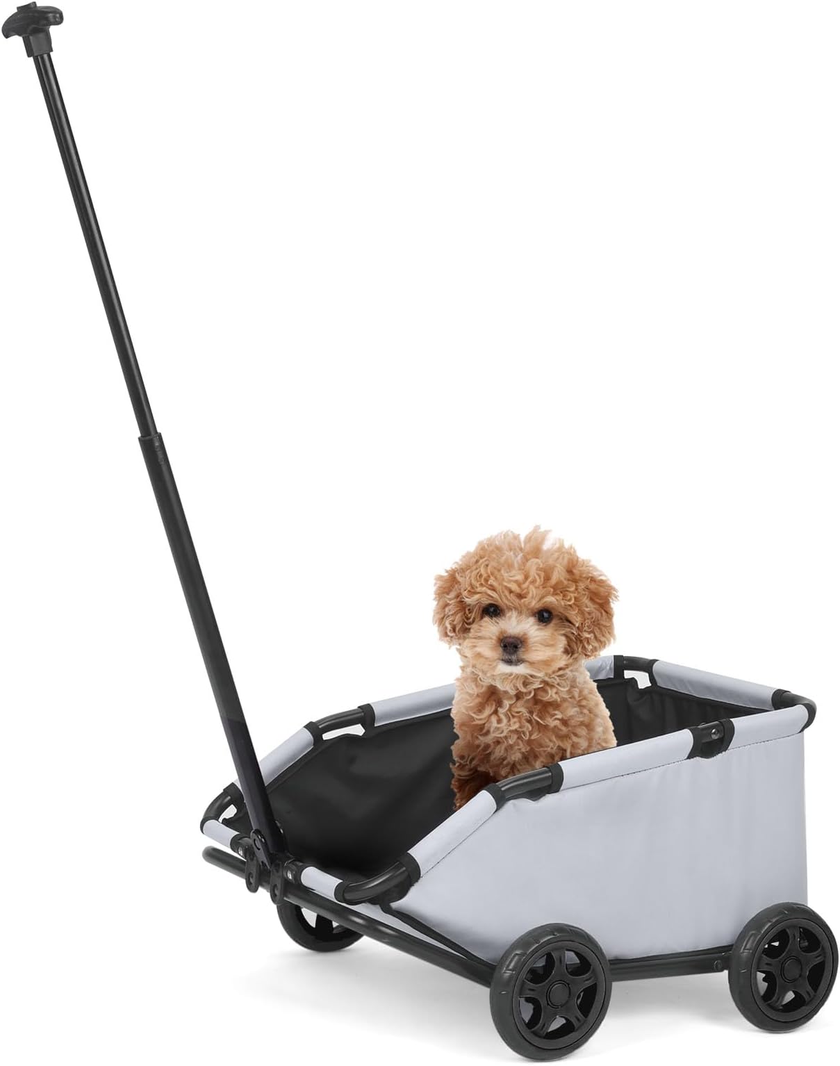 Mini Dog Strollers for Mini Pets, Foldable Multifunctional Shopping Carts with Extendable Pull Handle, Doggie Wagon Built-in Cushion and Safety Rope with Storage Bag (Light Grey)