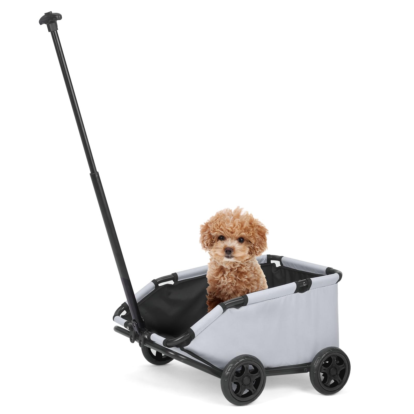 Mini-Hundewagen für Mini-Haustiere, faltbarer multifunktionaler Einkaufswagen mit ausziehbarem Ziehgriff, Doggie Wagon eingebautem Kissen und Sicherheitsseil mit Aufbewahrungstasche (Hellgrau)