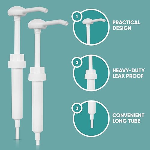 Miniatura 4 de Dispensador de bomba de galón, dispensa 1 onza por paso, resistente a prueba de fugas, sin BPA, blanco, 2 unidades, cilíndrico, plástico, 1 onza