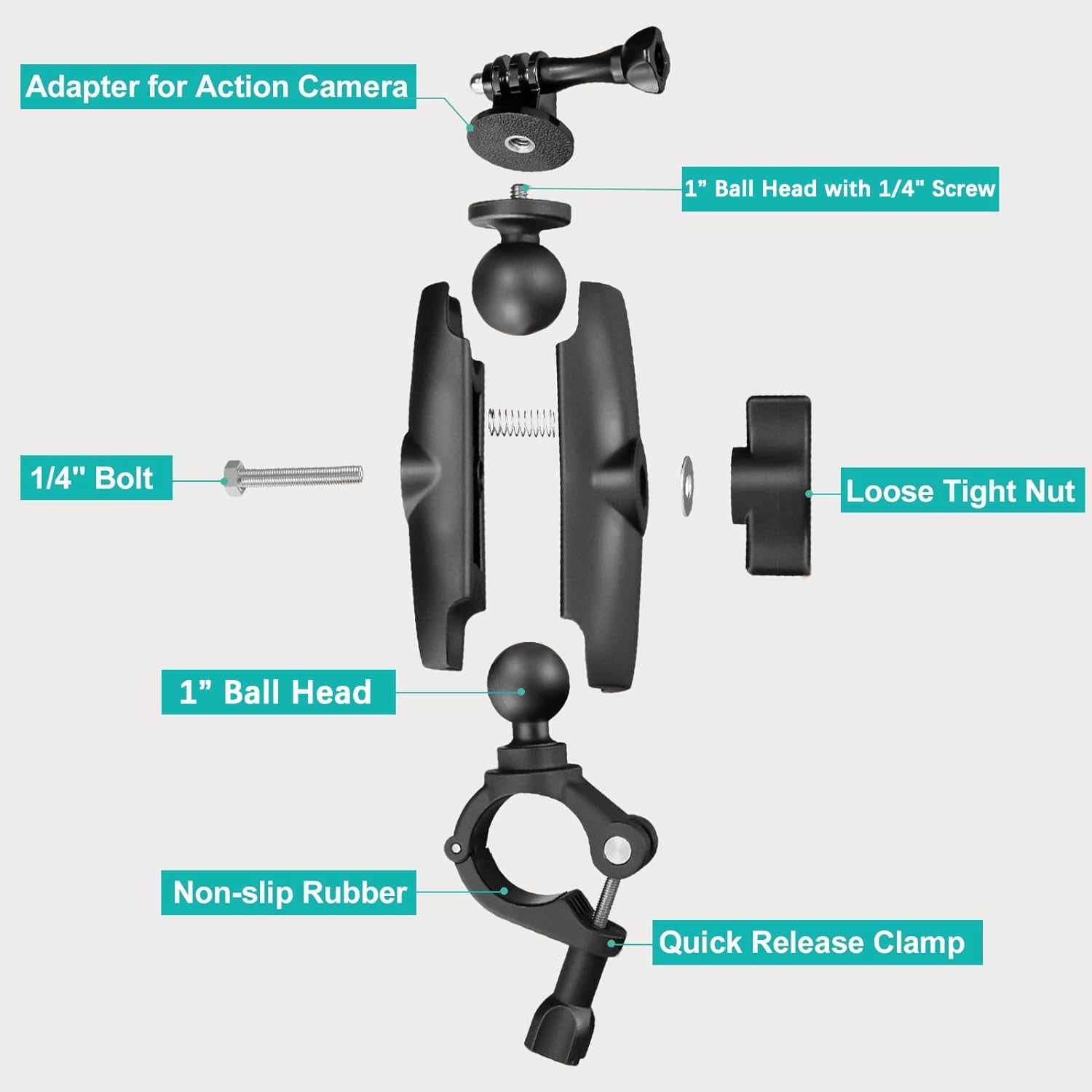 UNSTINCER 360° drehbarer Klebehalterung + Lenker Action Kamera Halterung für 8-35mm Stange Bundle