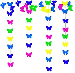 暗闇で光る 蝶の吊り下げガーランド UV反応性 ネオンパーティー 記念品 蝶のぼり飾り 結婚式 誕生日パーティー ブライダルシャワーの装飾に