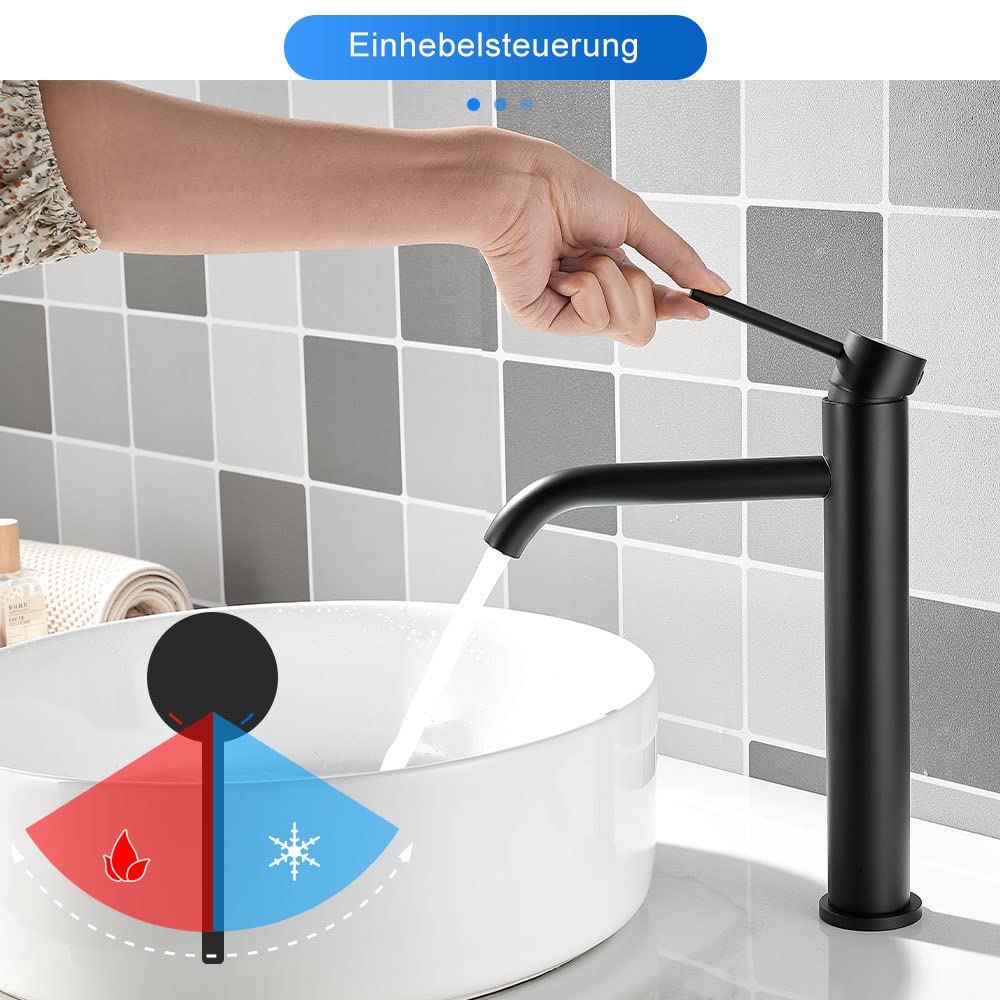 Rubinetto Alto Per Lavabo Da Bagno, Design Moderno, Nero Opaco O Cromato, Facile Da Installare