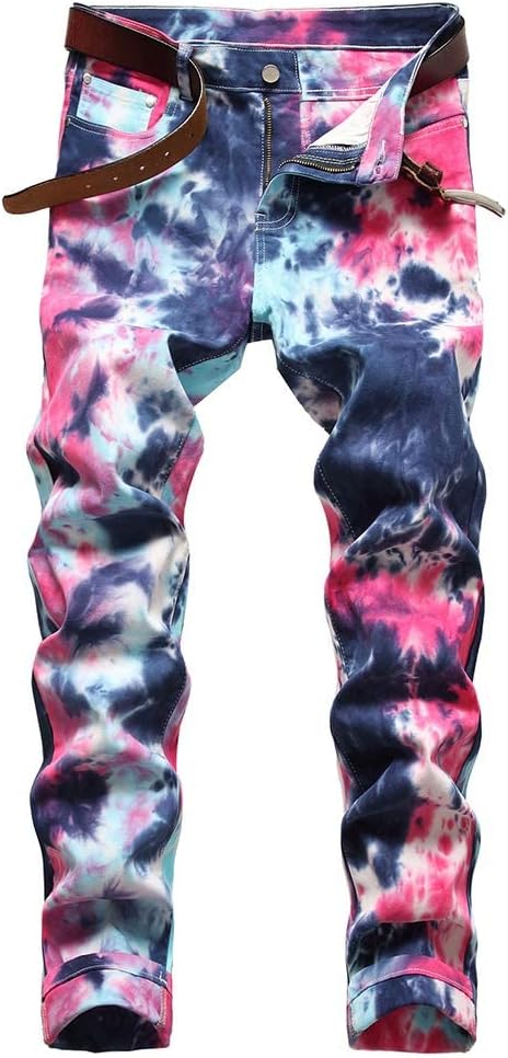 Ylingjun Mens Printed Patterned Stretch Skinny Biker Jeans