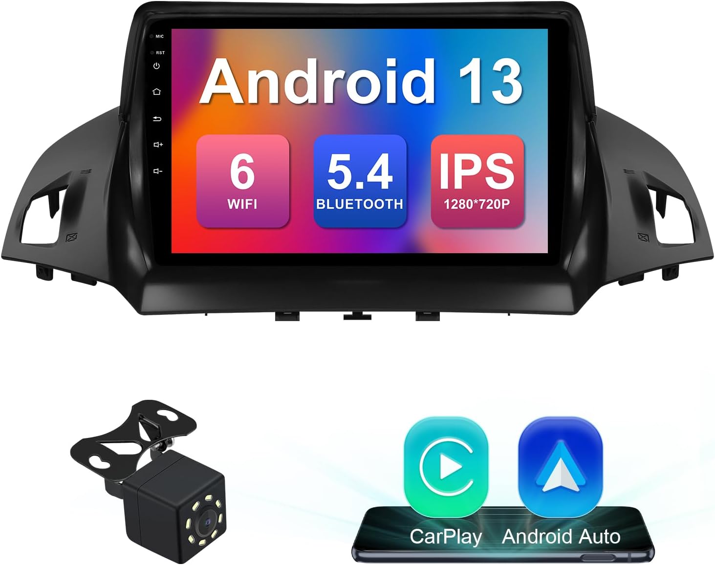 2+32g 9-inch android 13 car stereo for ford escape 2013, 2014, 2015, 2016 ips touchscreen screen car radio with carplay & android auto support backup camera gps fm navi bt swc