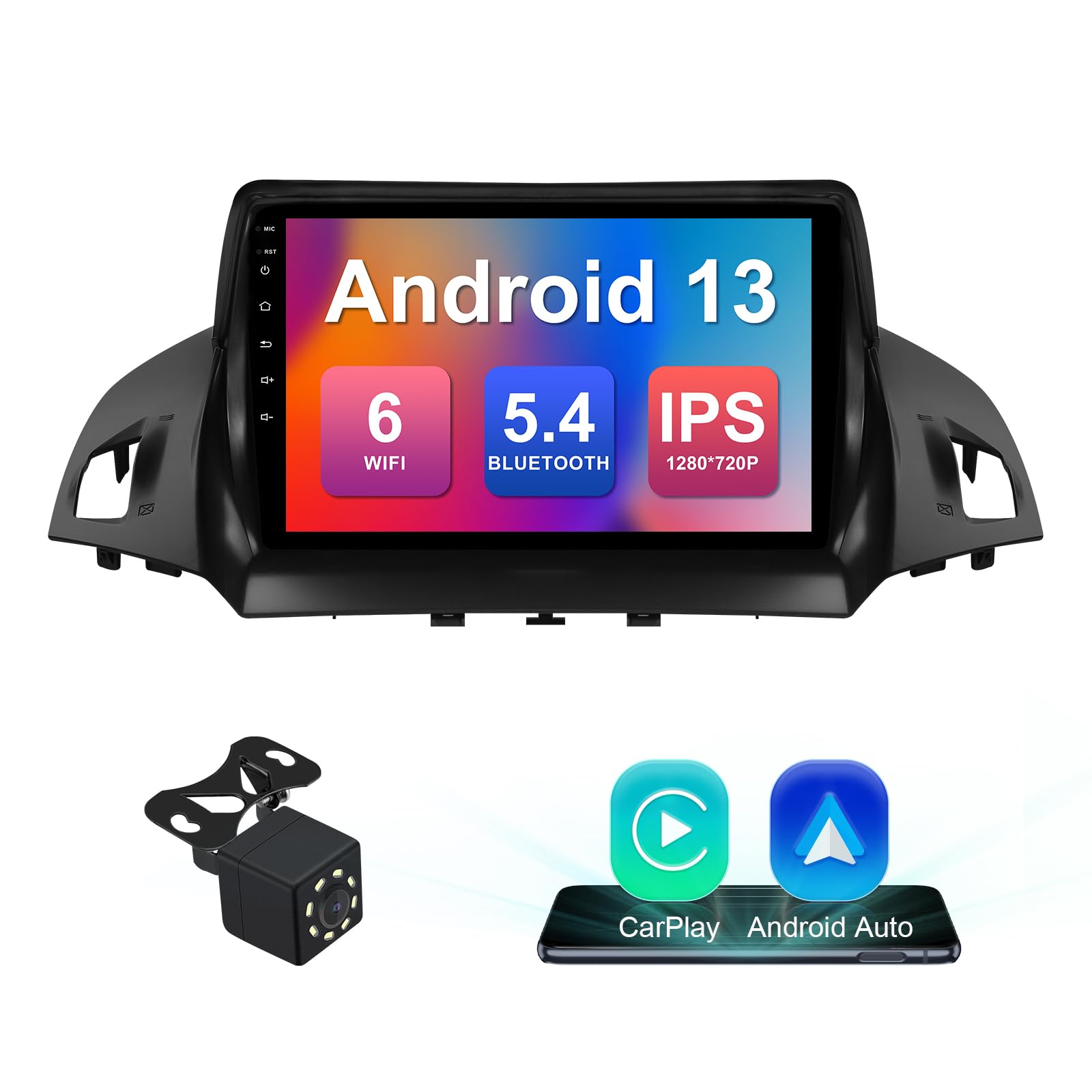 2+32G 9-inch Android 13 Car Stereo for Ford Escape 2013, 2014, 2015, 2016 IPS Touchscreen Screen Car Radio with Carplay & Android Auto Support Backup