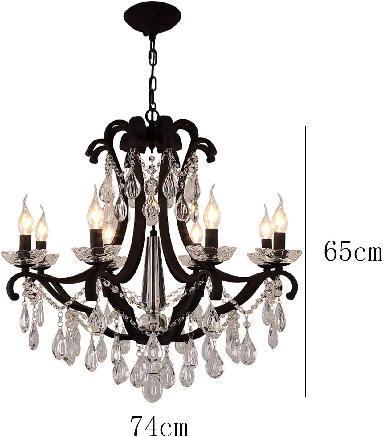 YUEGOO Chandeliers,European Crystal Chandelier Candle Holder Lamp Light Ceiling Vintage Hanging Ceiling Light for Bedroom Dining Room Living Room Kitchen/Black/74 * 65Cm