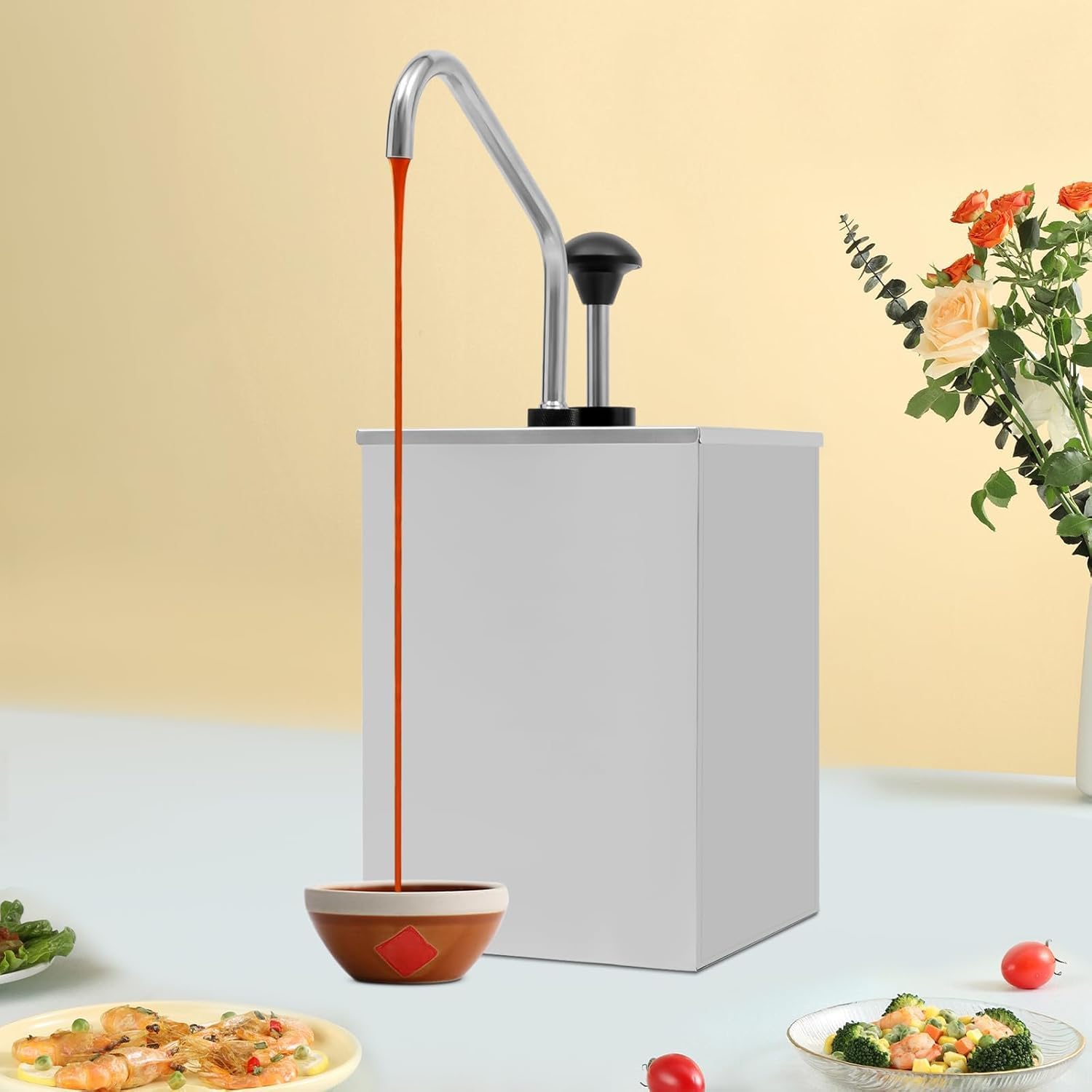 Pompa dozująca do sosów, stal nierdzewna, zdejmowane zbiorniki, idealna do sałatek, dżemów i przypraw, pojemność 3,6 l