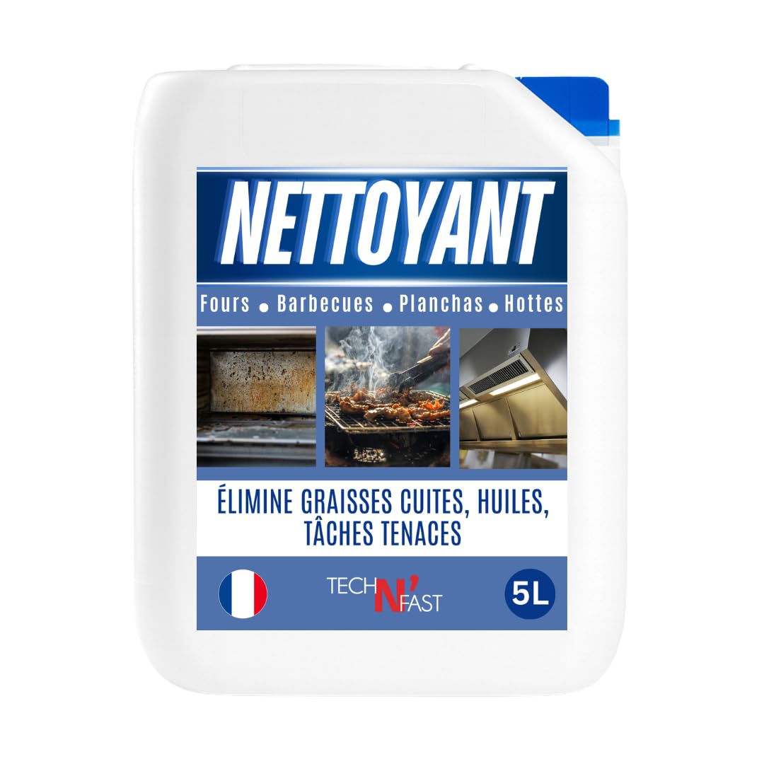 TECH N'FAST Dégraissant Plancha & BBQ Ultra Puissant 5L – Gel Nettoyant Professionnel pour Four, Hotte et Grill – Élimine Graisses Brûlées et Cuites – Fabriqué en France