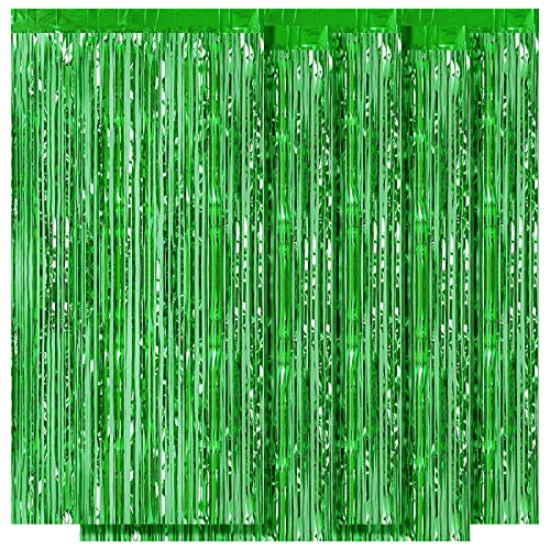 Image of 5 Pack Green Fringe Backdrop 3.2ft x 8.2ft Foil Curtain Tinsel Fringe Curtains Backdrop Streamers for Birthday Party Decoration Wedding Christmas Decoration
