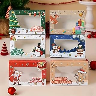 30 peças de caixas de presente de Natal com janela, desenhos mistos de boneco de neve de papai noel, caixas de lembrancinhas de Natal para embrulho de presente de festa em casa, 5 conjuntos/30 peças