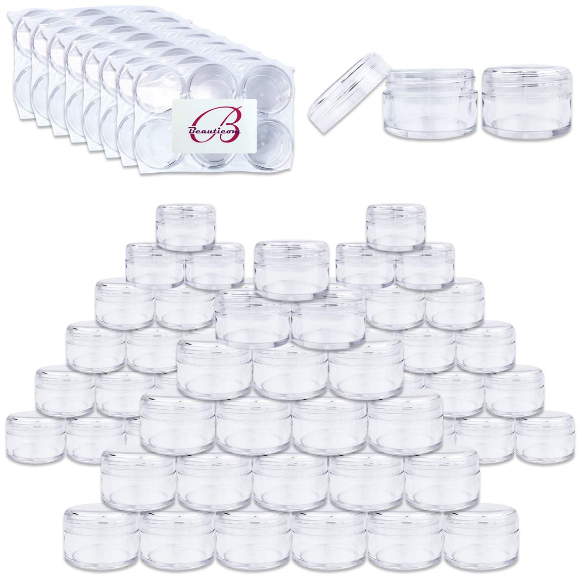 Beauticom 150 Pieces 20G/20ML Round Clear Jars with Screw Cap Lid for Pills, Medication, Ointments and Other Beauty and Health Aids - BPA Free
